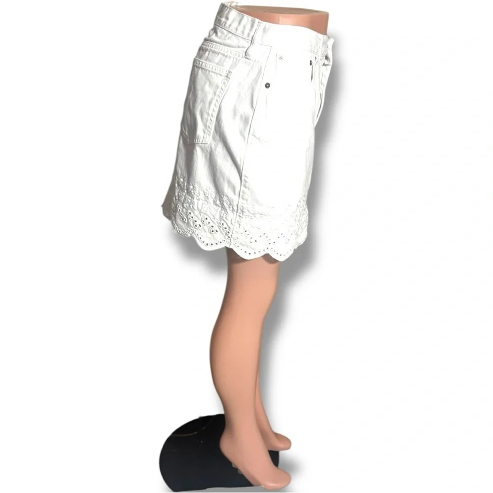 J. Crew White Denim Eyelet Hemline Detail Classic Preppy Feminine Mini Skirt - Picture 4 of 16
